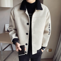Autumn winter coat male lamb wool collar woolen windbreaker short tweed coat