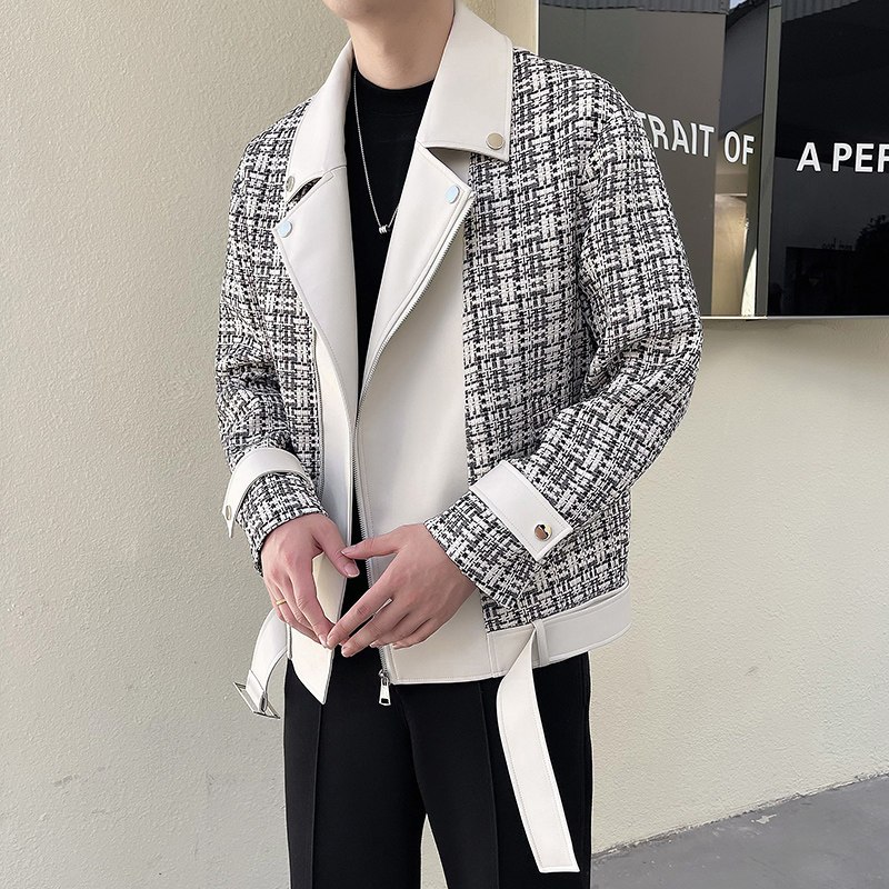模特图~秋季小香风拼接机车服夹克外套 K530/P125图片