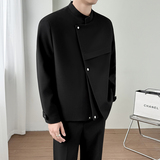 模特图~春季立领不规则门禁设计垫肩休闲夹克K8807/P98，男装夹克，电商B331