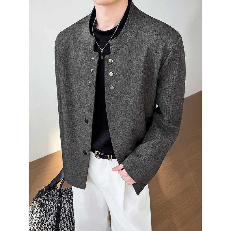 模特图~2026春季立领垫肩休闲西装外套YJ6008/P108,男装西服套装,电商B331