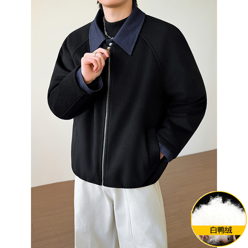 模特图~新标90白鸭绒冬季美式假两件毛呢羽绒服外套E122/P228，男装羽绒服，电商B331