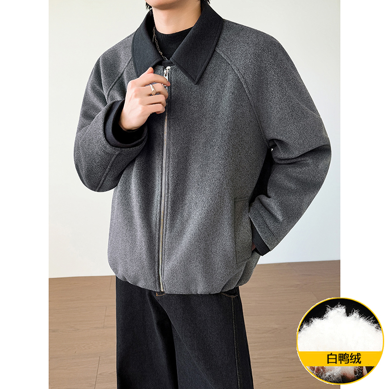 模特图~新标90白鸭绒冬季美式假两件毛呢羽绒服E122/P228，男装羽绒服，电商B331