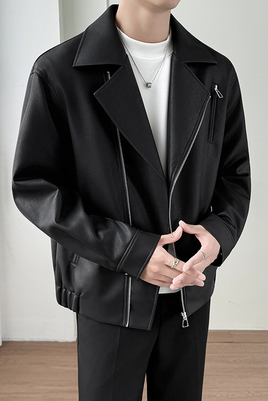 模特图~2026春季加厚软皮斜拉链翻领设计机车服夹克K8810/P118,男装夹克,电商B331