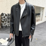 模特图~秋季立领斜拉链设计PU皮夹克外套K8819/P128，男装夹克，电商B331