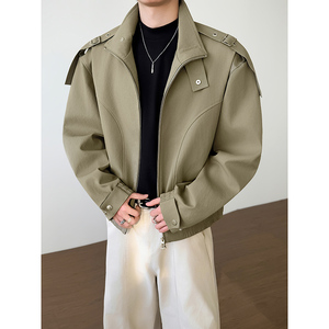 模特图~春季双头拉链设计阔版简约肩宽外套 YJ6024/P98，女装短外套，电商B331