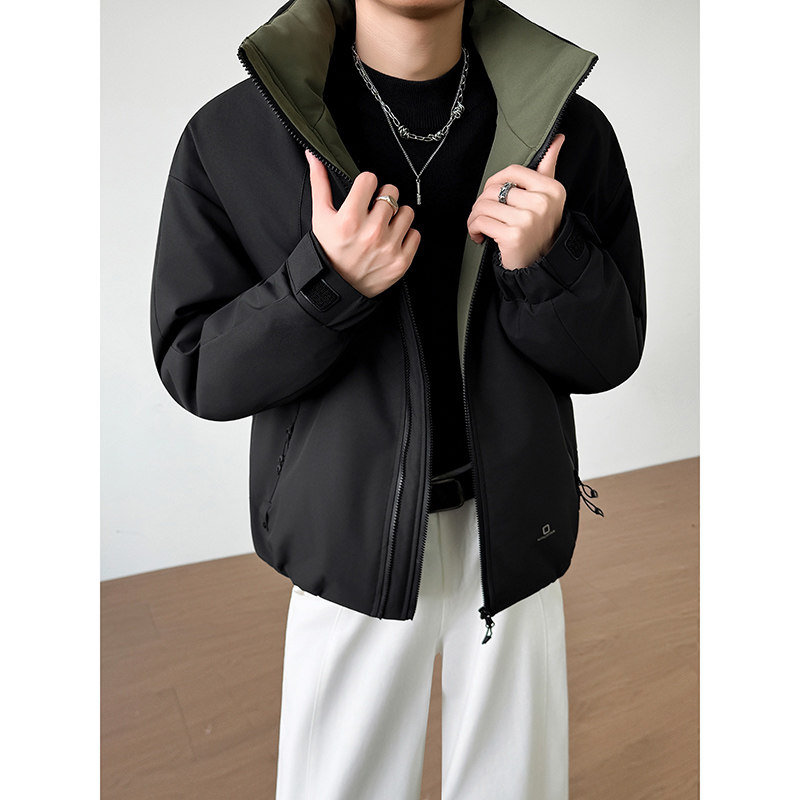 模特图~新标90白鸭绒冬季冲锋衣立领拼色羽绒服E100/P268,男装夹克,电商B331