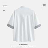 平铺~2025夏季冰丝做旧V领拼色暗门襟中袖衬衫Q1116/P40，商品下架区，电商B331