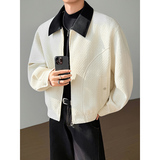 模特图~小香风拼皮双开拉链春季夹克外套YJ6009/P115，男装夹克，电商B331