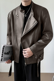 模特图~秋季立领斜拉链设计PU皮夹克外套K8819/P128，男装夹克，电商B331