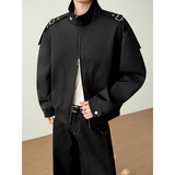 模特图~春季双头拉链设计阔版简约肩宽外套YJ6024/P98，女装短外套，电商B331