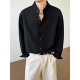 模特图~春季抖音复古木纹肌理小立领老钱风衬衫YJ6011/P78，男装衬衫，电商B331