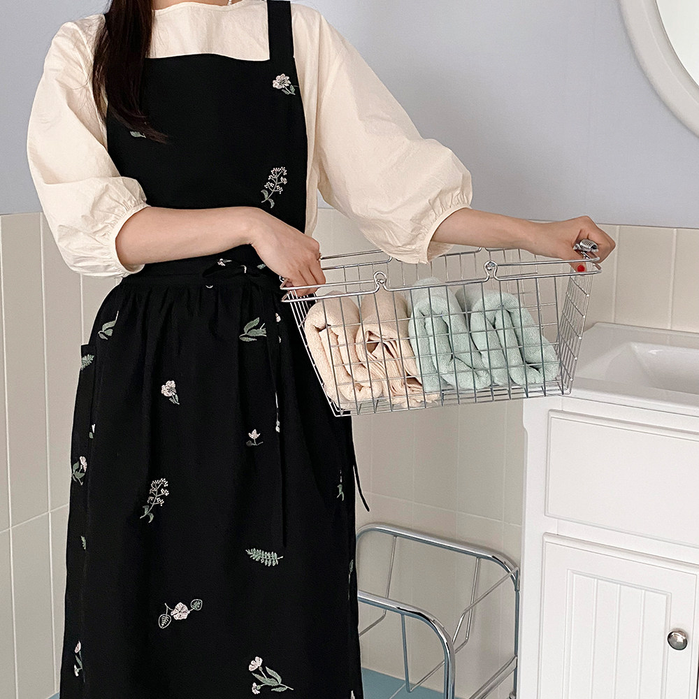 韩版防污透气围裙刺绣纯棉ins风
