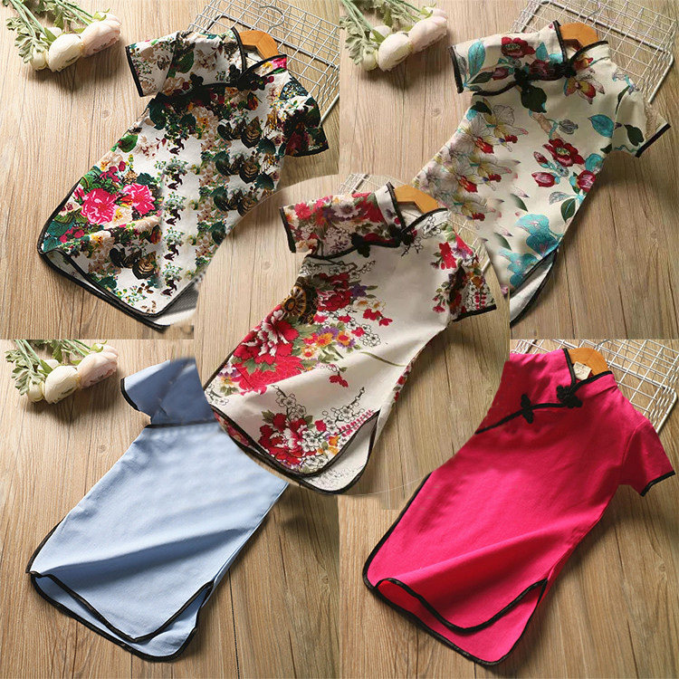 2020 new pattern girl Short sleeved Stand collar cheongsam printing Ethnic style Children Skirt Children Vintage Style Dressin the Children/Baby/Family fitted , Children's Robes/Costume/National costume , Cheongsam  category - from Buy2taobao.com to provide professional Taobao agent buy service