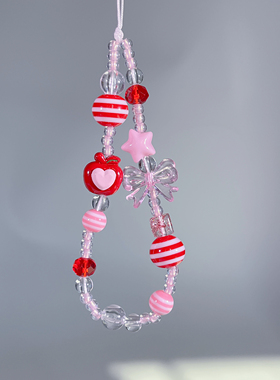 红水果爱心串珠手机链ccd相机挂链创意新款链条饰品挂绳链装饰
