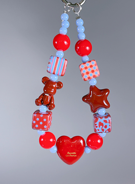 小红书同款串珠手机链暴力熊安可拉红配饰可爱彩色爱心挂饰卡通