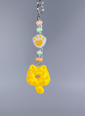 可爱小猫咪手机链黄色萌趣挂饰钥匙扣包包挂件少女心装饰卡通