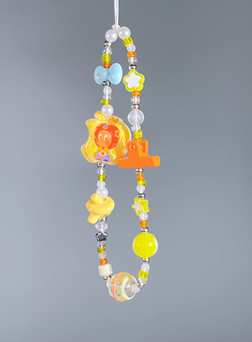 可爱星星人串珠手机链装饰卡通彩色挂链包挂饰钥匙扣挂件珠链