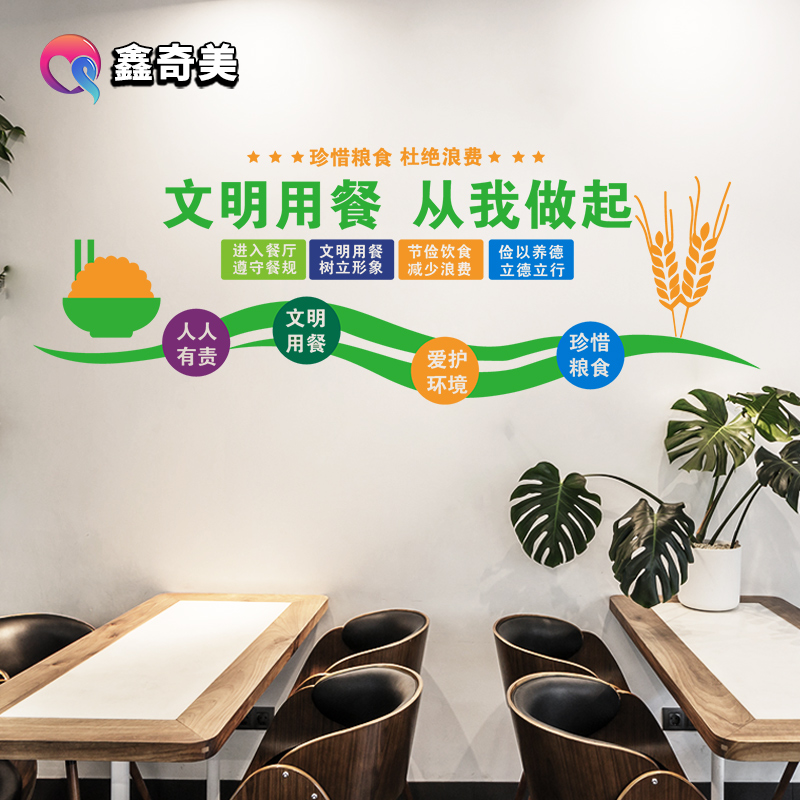 小学幼儿园食堂墙面装饰墙贴珍惜粮食员工餐厅文明用餐标语贴纸画