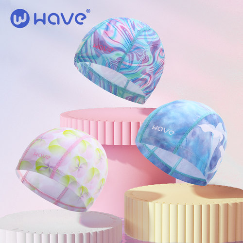 wave布艺泳帽可爱男女士儿童女童通用游泳帽专用不勒头防晒布泳帽