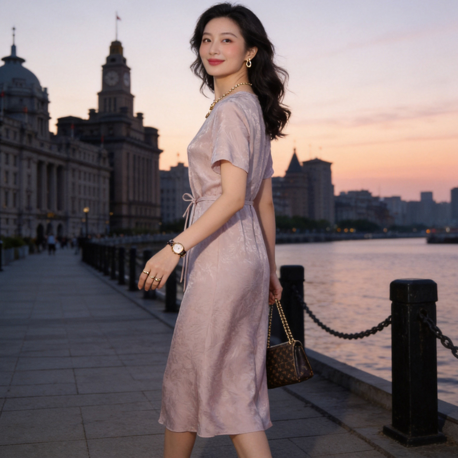 杭州桑蚕丝中长款遮肉连衣裙2026夏新款 重磅真丝连衣裙女时尚