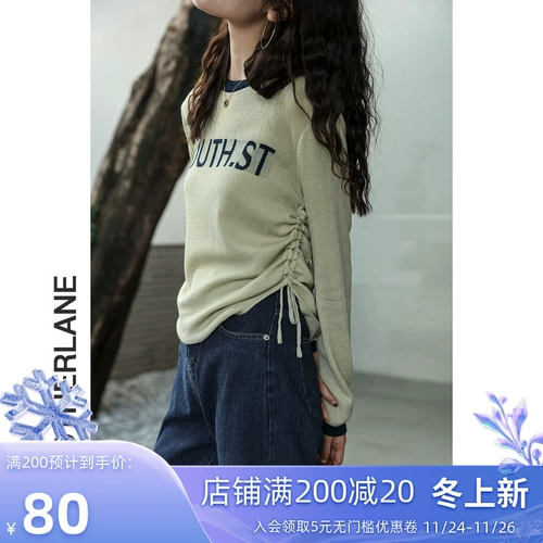 Трикотажный лонгслив, осенний ретро дизайнерский свитер, тренд сезона, круглый воротник