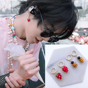 华晨宇周边野草莓手工陶瓷耳环手工琉璃小蜜蜂耳环互黑礼物