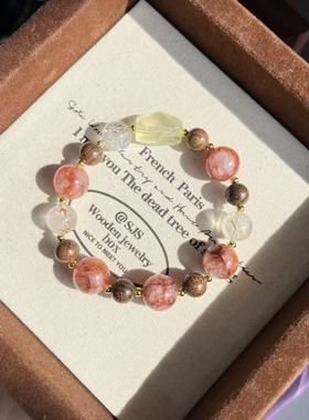 【红树林】天然红胶花黑金超七手串金丝檀木柠檬晶随形小众百搭