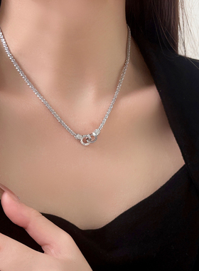 s925纯银波光粼粼满天星双环扣项链女小众设计款重工精工锁骨链女