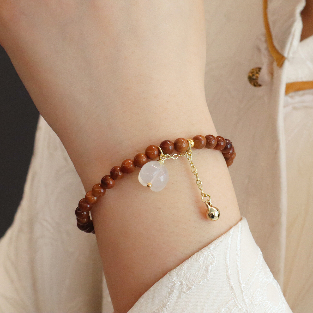 国潮天然库克手链手串和田玉玉髓花朵木质佛念珠闺蜜文玩手链饰品