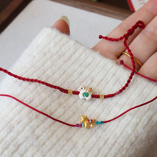 手作本命年红绳手链通体S925银小马手绳男女饰品马年礼物可调手链