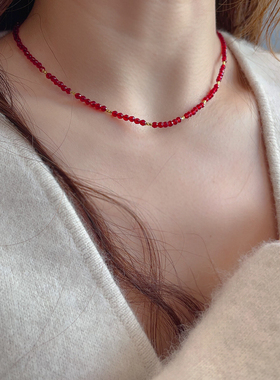 925纯银项链红色纳米尖晶石简约通勤百搭设计手工轻奢时髦锁骨链