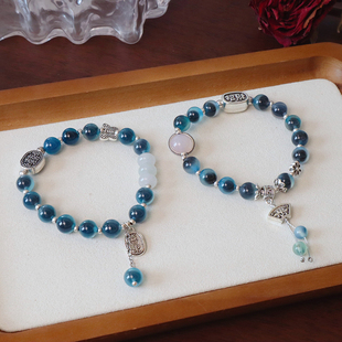 糖心玛瑙蓝色手串新中式半糖文创手链饰品高级感原创设计饰品
