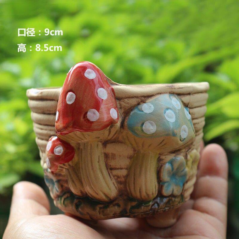 创意蘑菇多肉花盆手工彩绘绿植盆