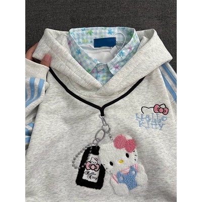 kitty猫刺绣连帽卫衣情侣