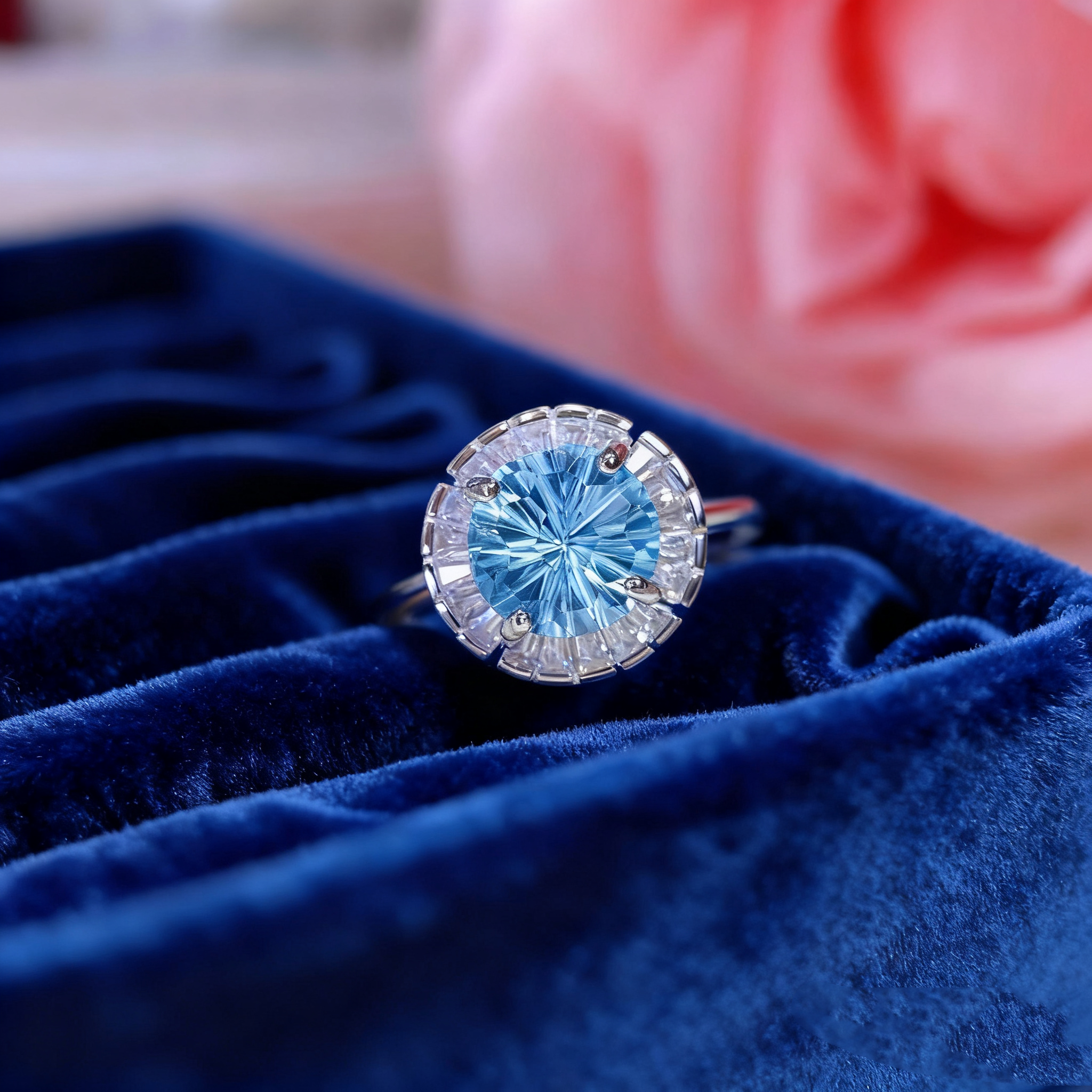 S925银天然托帕石戒指烟花切八心八箭耳钉女款百搭饰品