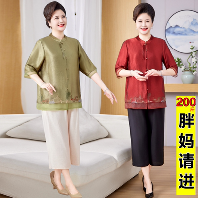 衬衫国风中老年女春夏季小衫套装
