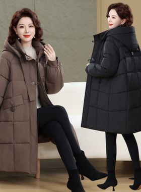 特大码女士冬装长款棉袄胖妈妈时尚加肥棉衣中老年宽松棉服厚外套
