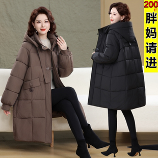 棉袄胖妈妈时尚 长款 加肥棉衣中老年宽松棉服厚外套 女士冬装 特大码