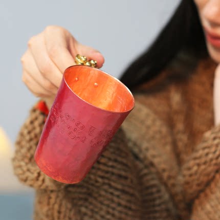 紫铜纯手工加厚咖啡杯纯铜锻打家用咖啡杯红铜水杯长柄铜杯防烫