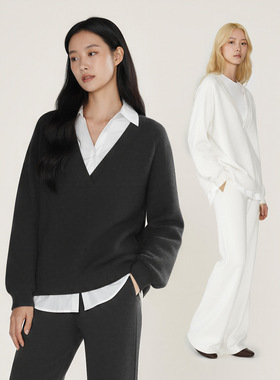 teeshe女装华绒大v领宽松卫衣25秋新品330g简洁纯色休闲百搭上衣