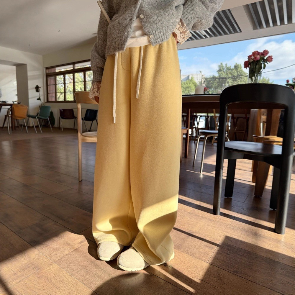 DIGM广州十三行女装2025秋冬简约加绒直筒裤松紧腰休闲裤女17242