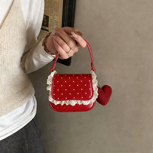 儿童斜挎包包女童红色新年款手提包小女孩公主包可爱宝宝拜年挎包