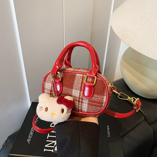 洋气女童斜挎包包2026新款小女孩新年红色手提包可爱kt猫儿童拜年