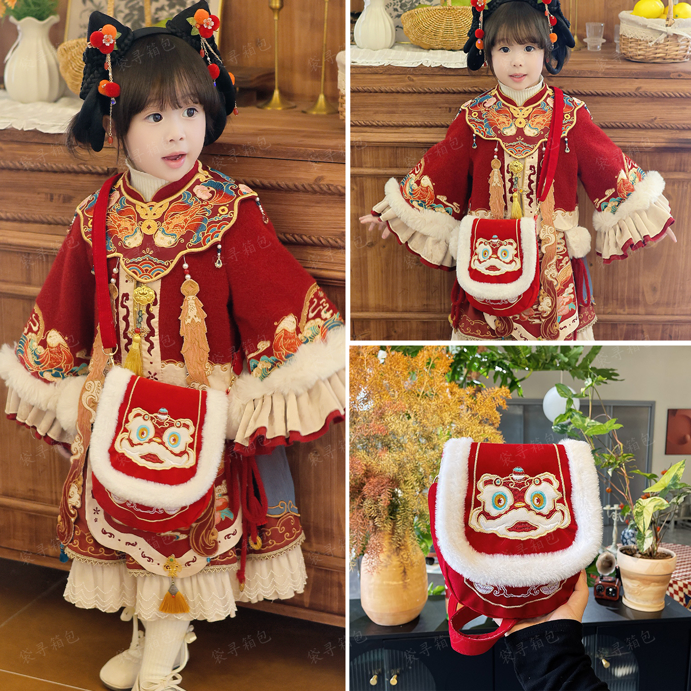 儿童新年斜挎包刺绣醒狮包中式男女童过年压岁钱包小女孩外出拜年,玩具/童车/益智/积木/模型,斜挎包/拎包/腰包,淘宝优惠券,粉丝福利购,淘宝优惠卷