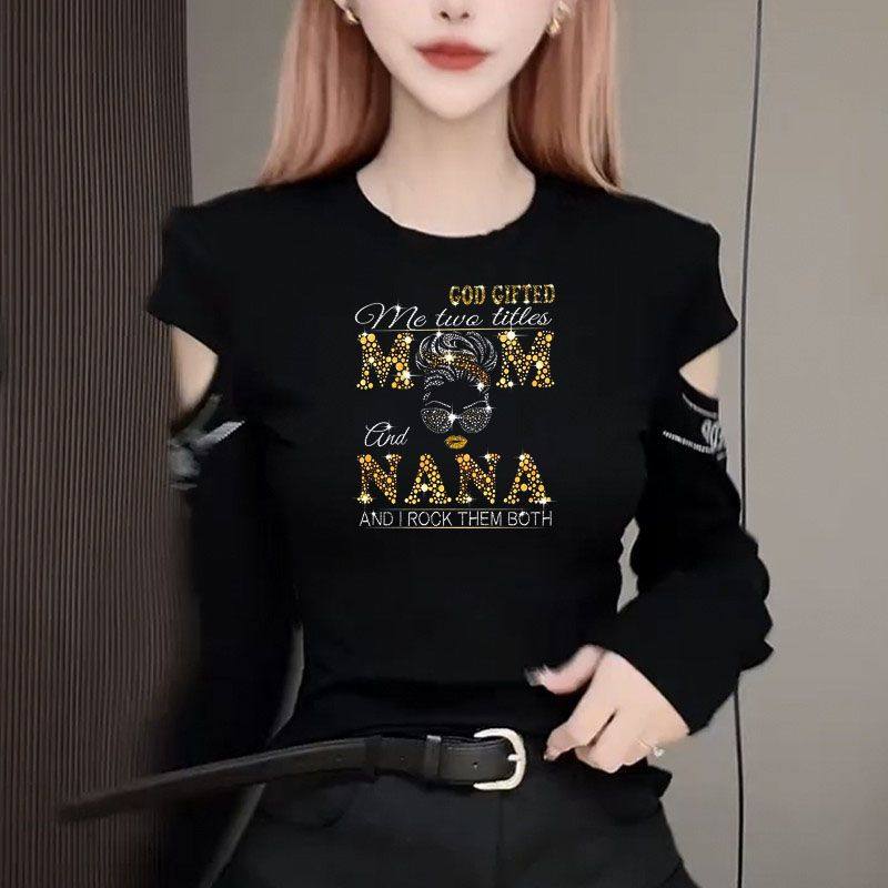 设计感烫钻镂空长袖衬衫女春秋季大码胖mm显瘦遮肚子印花圆领上衣,女装/女士精品,T恤,淘宝优惠券,粉丝福利购,淘宝优惠卷