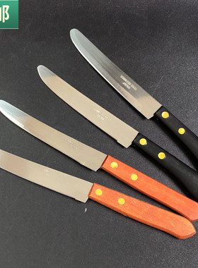 包邮 不锈钢水果刀黑色胶柄熟食刀有牙牛扒羊肉刀木柄带锯齿小刀