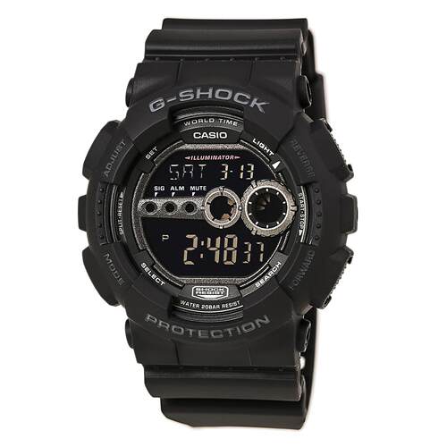 CASIO卡西欧男士手表G Shock X大号世界时圆形黑色树脂表带GD100