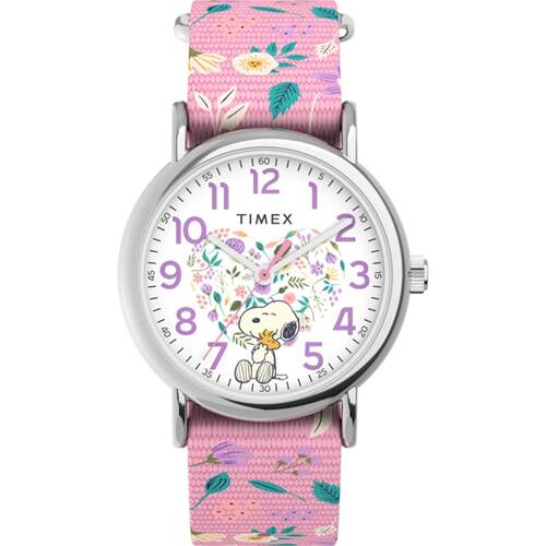 Timex天美时女士手表Weekender Peanuts In Bloom粉色织物表带