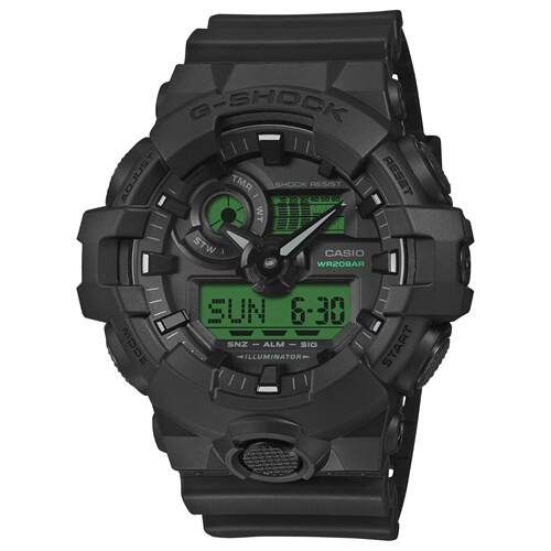 CASIO卡西欧G Shock数字的GA 700系列黑色树脂手表GA700BEG 1A