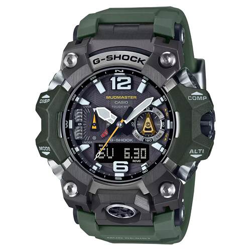 CASIO卡西欧G Shock Mudmaster黑色表盘绿色树脂表带手表GWGB1000